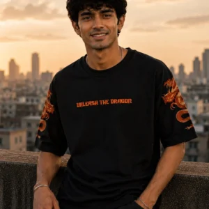 Unleash the Dragon Embroidered Oversized T-Shirt – Black